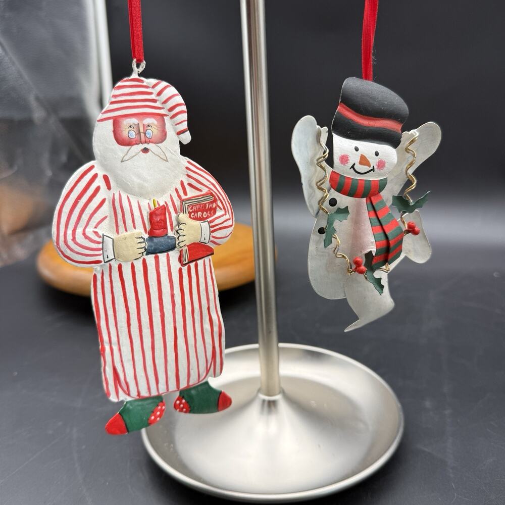 Dansk Rare Tin Santa And Snowman Christmas Ornaments